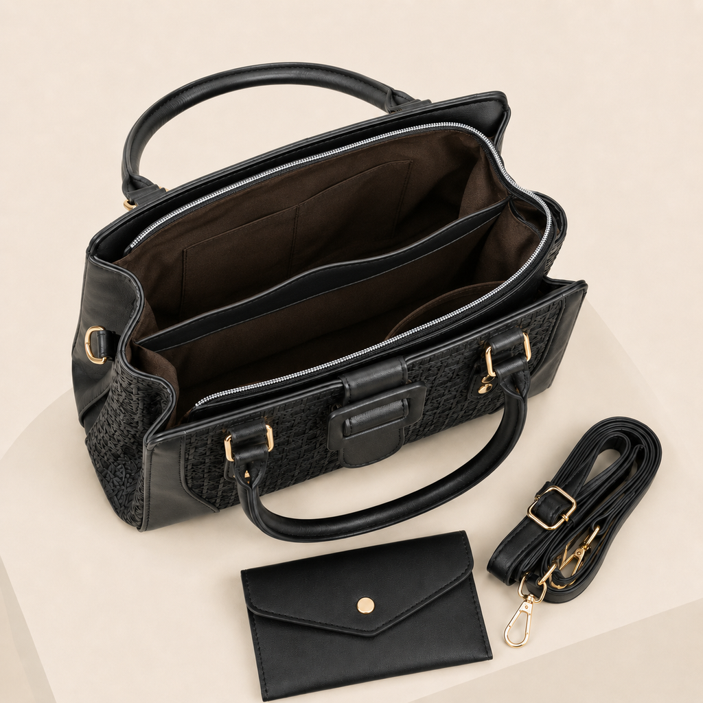 Handbag Vera 2-Piece Women’s Textured Satchel Handbag Set with Wallet, Top Handles & Adjustable Crossbody Strap