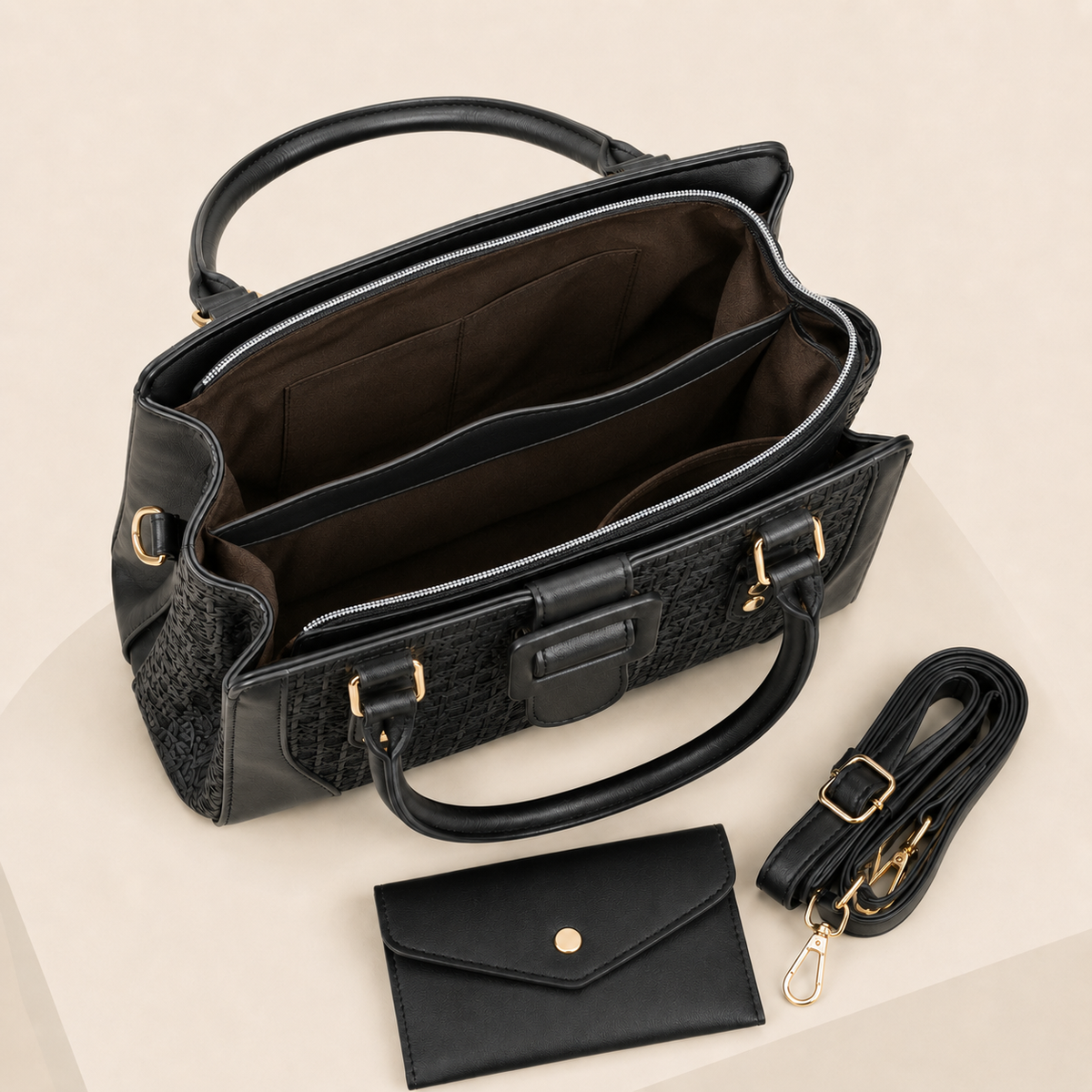 Handbag Vera 2-Piece Women’s Textured Satchel Handbag Set with Wallet, Top Handles & Adjustable Crossbody Strap