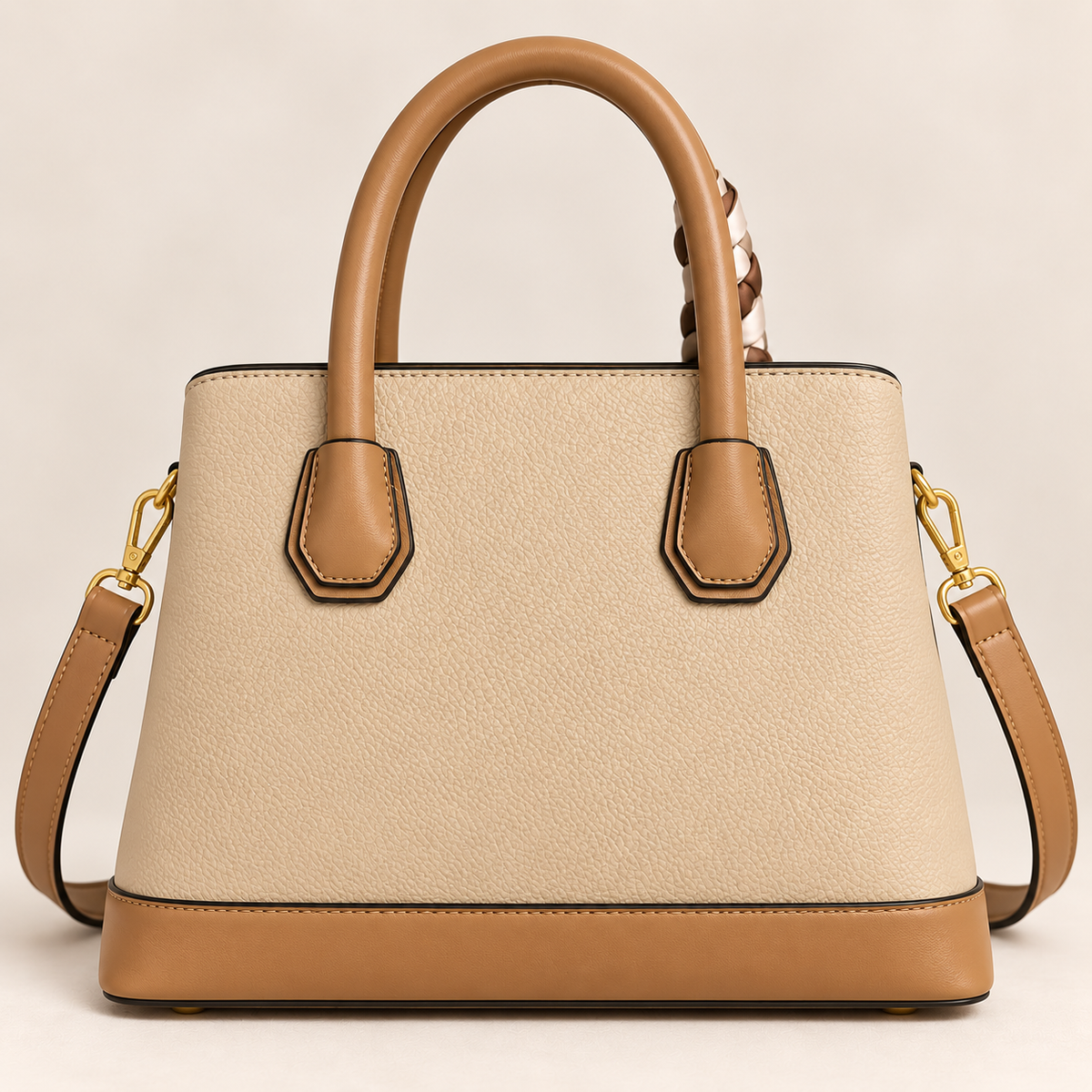 Handbag Sophia Elegant 2-Tone Satchel Handbag with Scarf Beige and brown