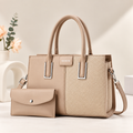 Handbag Mila 2-Tone Structured Tote Beige - Matching Mini Pouch & Adjustable Shoulder Strap