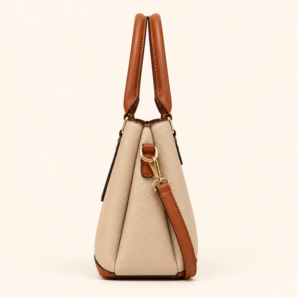 Women’s Colorblock Structured Satchel Handbag with Buckle Detail, Top Handles & Detachable Crossbody Strap – Cora Buckle