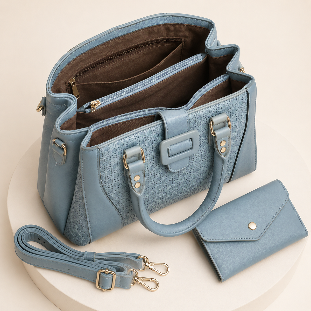 Handbag Vera 2-Piece Women’s Textured Satchel Handbag Set with Wallet, Top Handles & Adjustable Crossbody Strap
