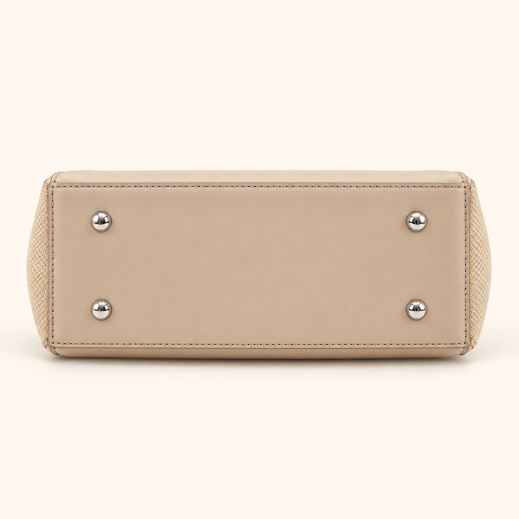 Handbag Mila 2-Tone Structured Tote Beige - Matching Mini Pouch & Adjustable Shoulder Strap
