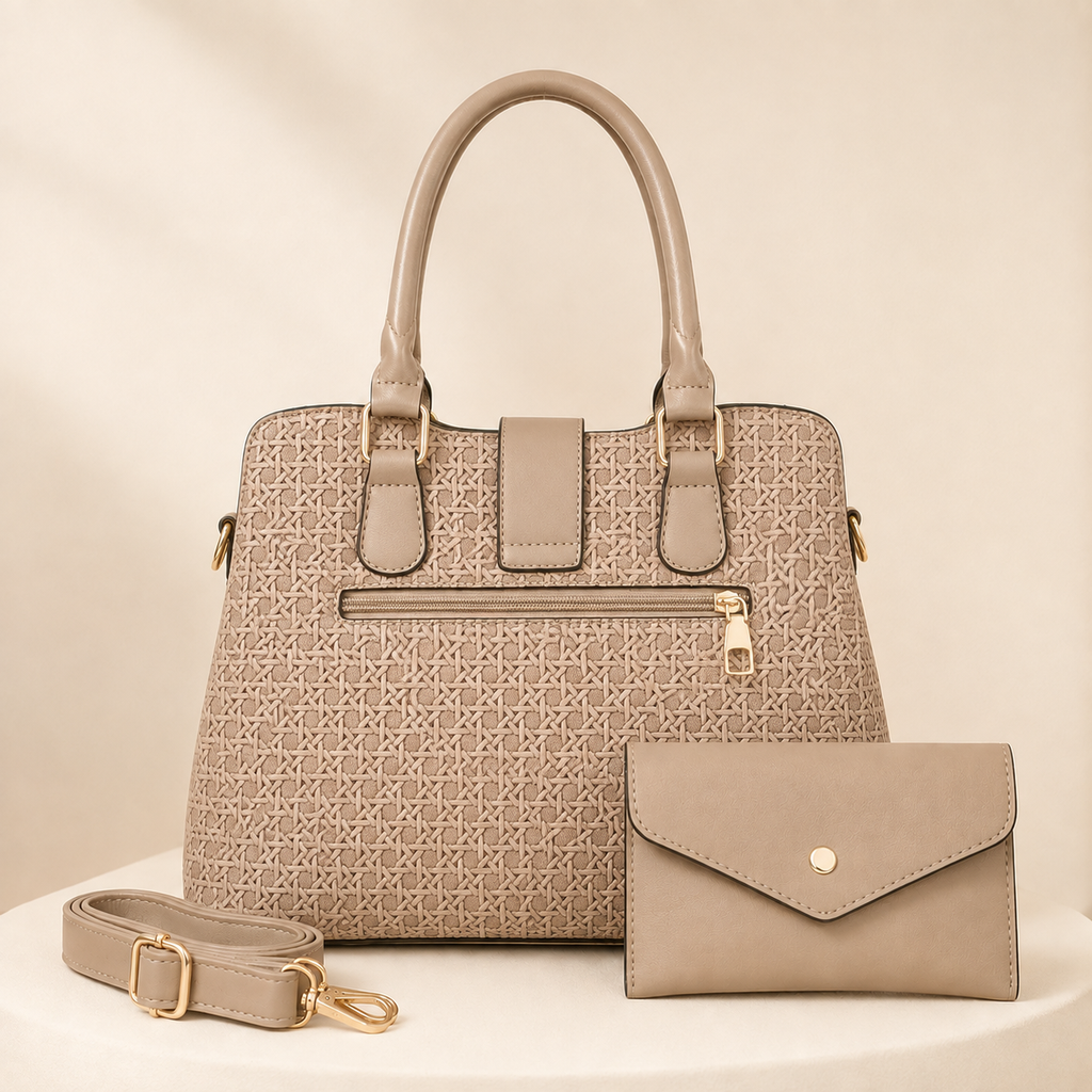 Handbag Vera 2-Piece Women’s Textured Satchel Handbag Set with Wallet, Top Handles & Adjustable Crossbody Strap