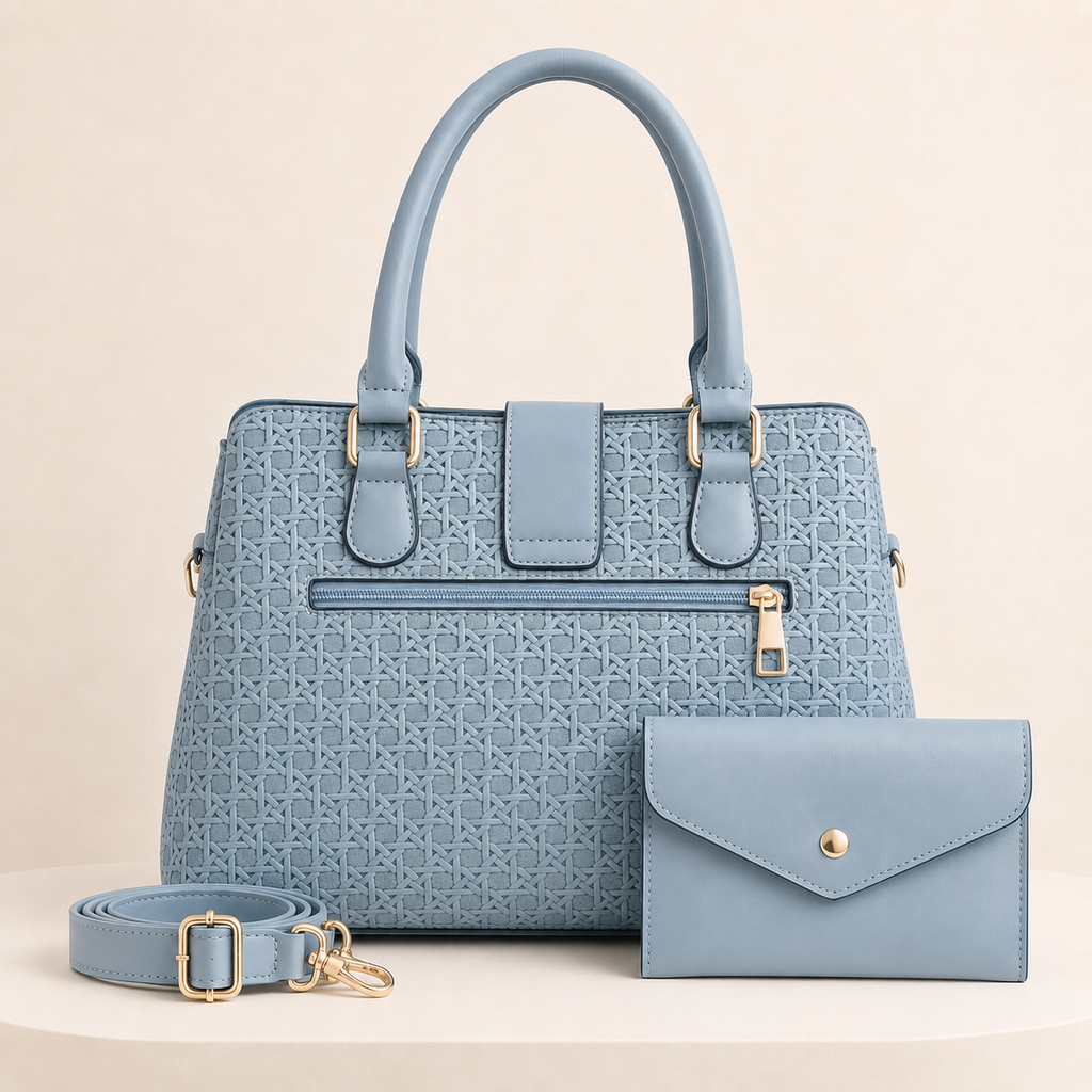 Handbag Vera 2-Piece Women’s Textured Satchel Handbag Set with Wallet, Top Handles & Adjustable Crossbody Strap