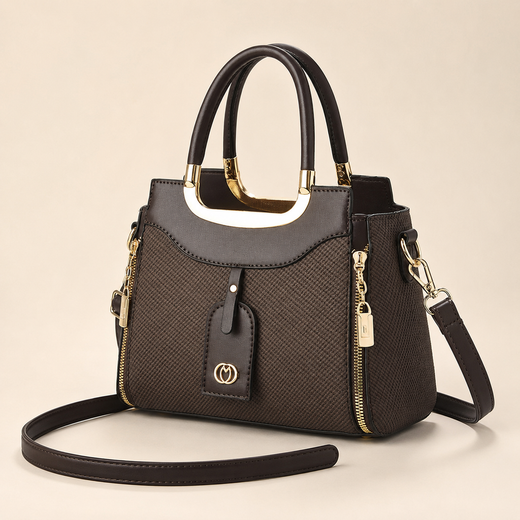 Handbag Moka Structured with Top Handles Minimalist Adjustable Shoulder Strap