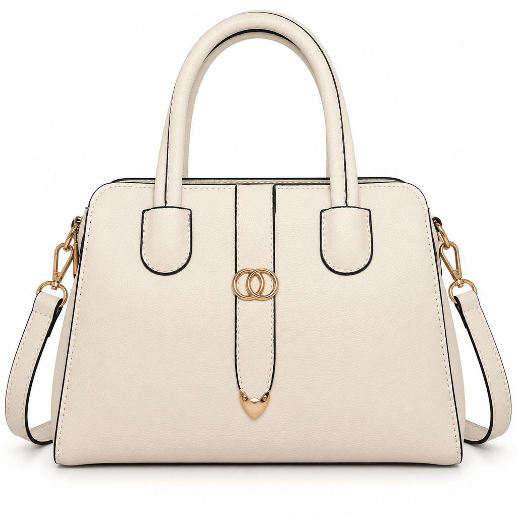 Elena Structured Satchel Handbag – Ivory Top - Handle Shoulder Bag with Adjustable Strap