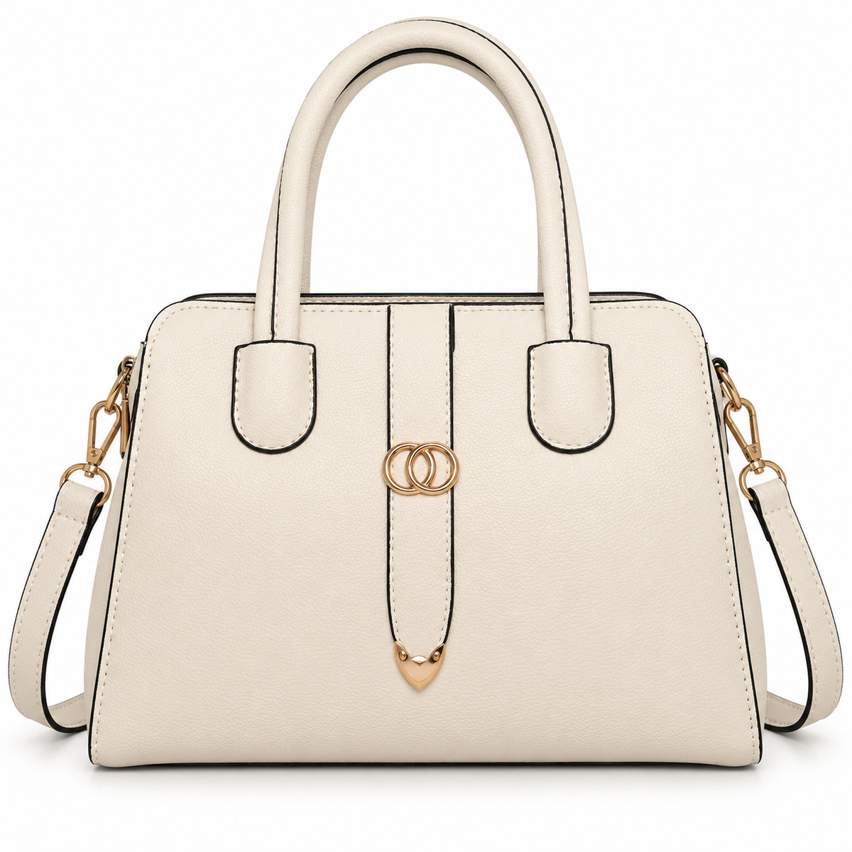Elena Structured Satchel Handbag – Ivory Top - Handle Shoulder Bag with Adjustable Strap