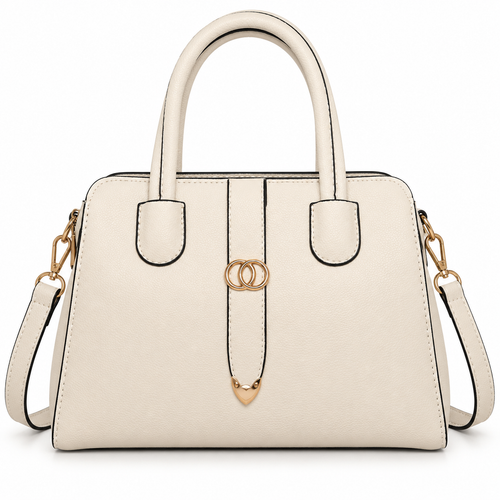 Elena Structured Satchel Handbag – Ivory Top - Handle Shoulder Bag with Adjustable Strap