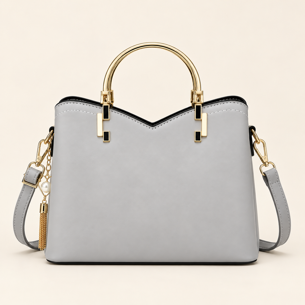 Young Women’s Structured Handbag 2-Tone, Satchel Handbag with Shoulder Strap and Heart Charm