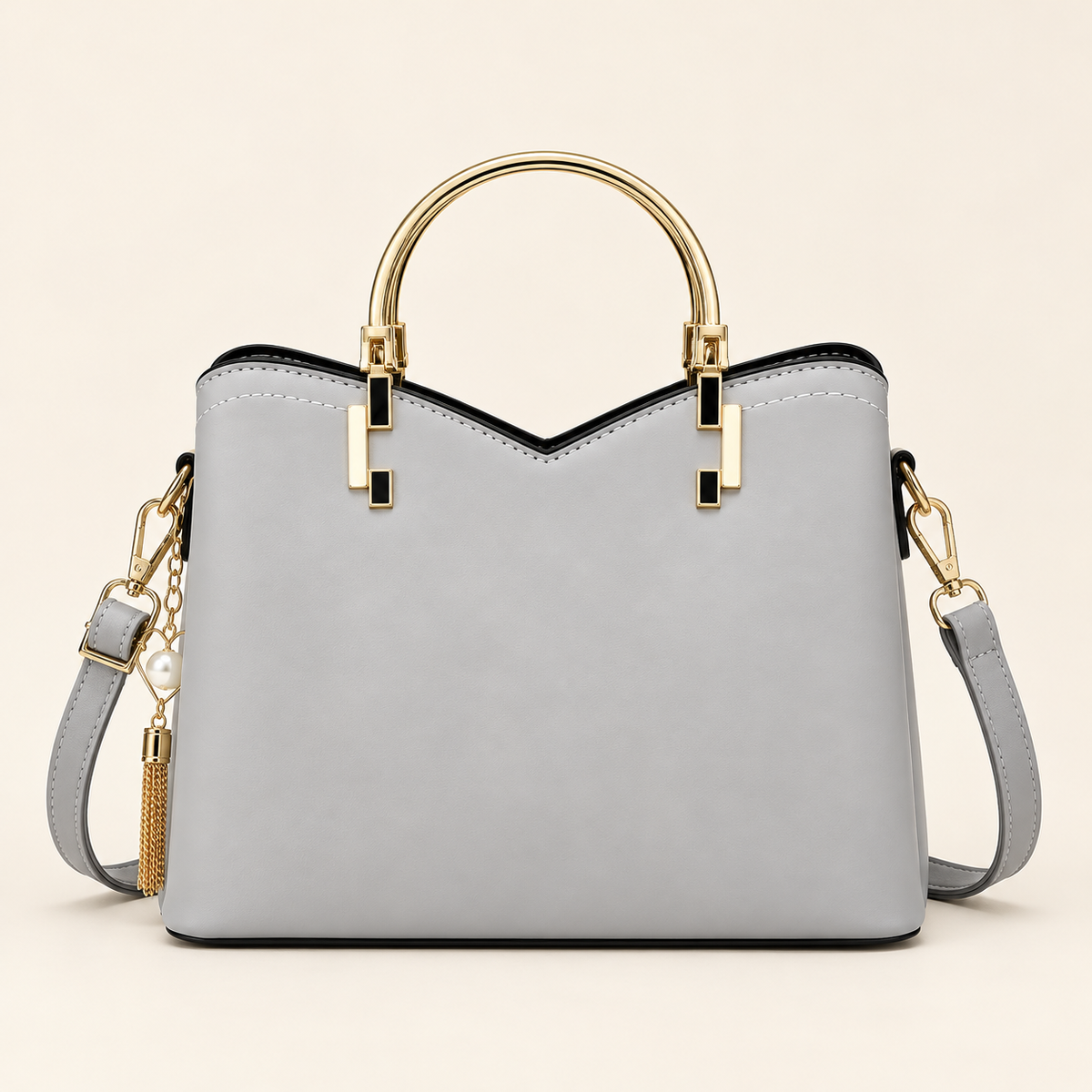 Young Women’s Structured Handbag 2-Tone, Satchel Handbag with Shoulder Strap and Heart Charm
