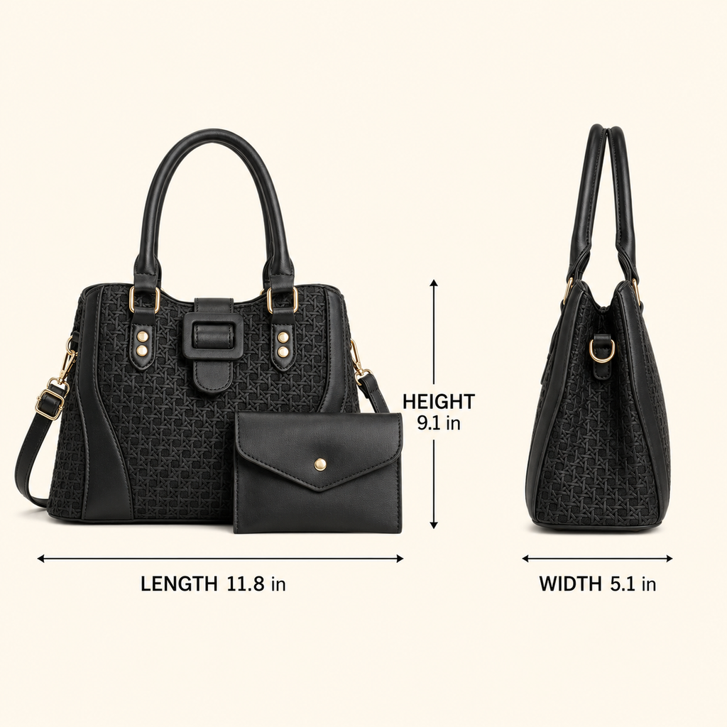 Handbag Vera 2-Piece Women’s Textured Satchel Handbag Set with Wallet, Top Handles & Adjustable Crossbody Strap