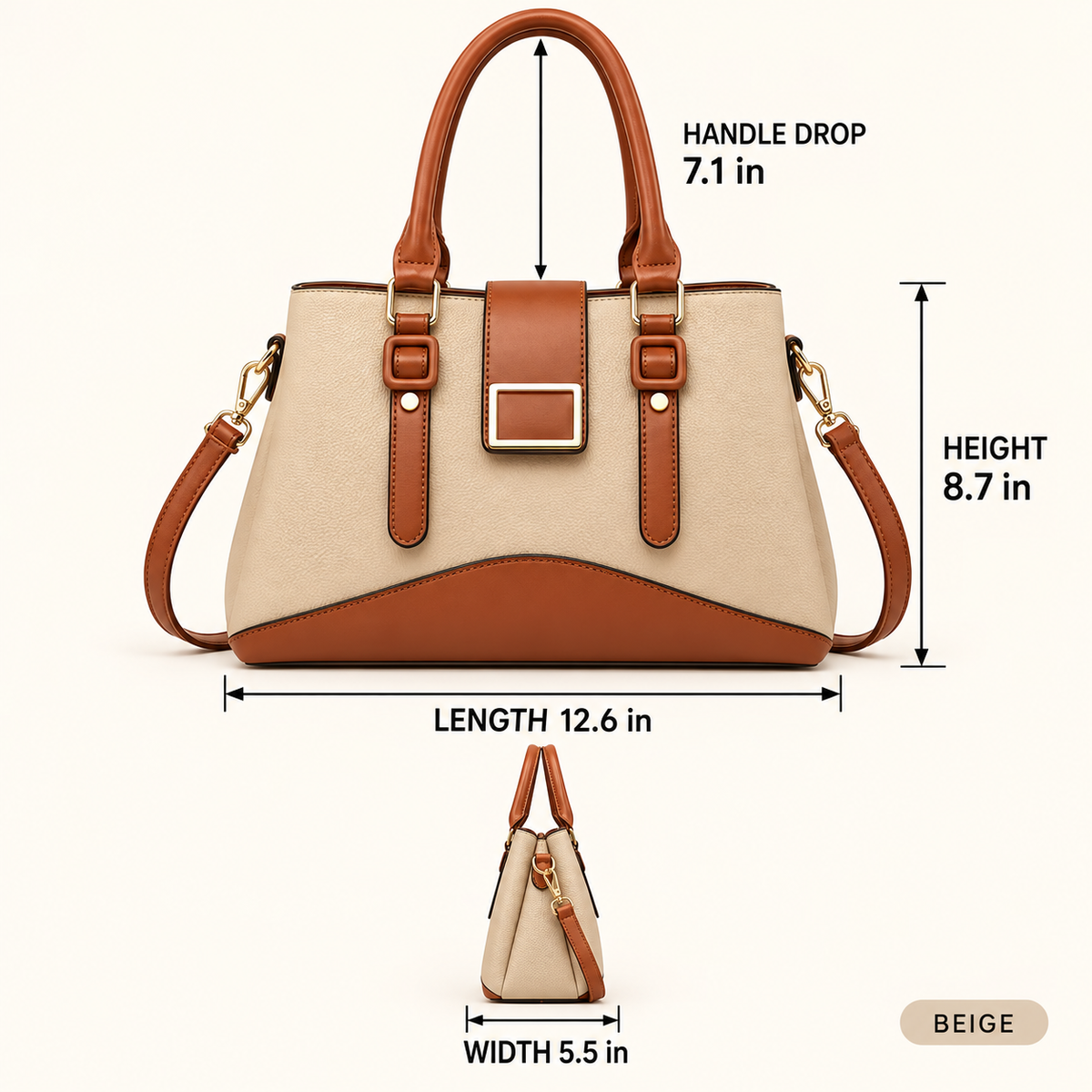 Women’s Colorblock Structured Satchel Handbag with Buckle Detail, Top Handles & Detachable Crossbody Strap – Cora Buckle