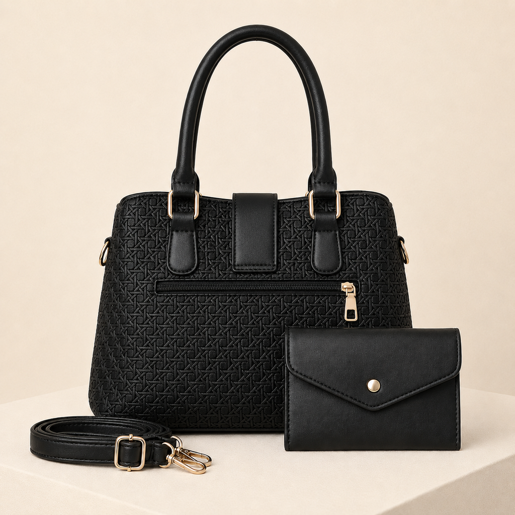 Handbag Vera 2-Piece Women’s Textured Satchel Handbag Set with Wallet, Top Handles & Adjustable Crossbody Strap