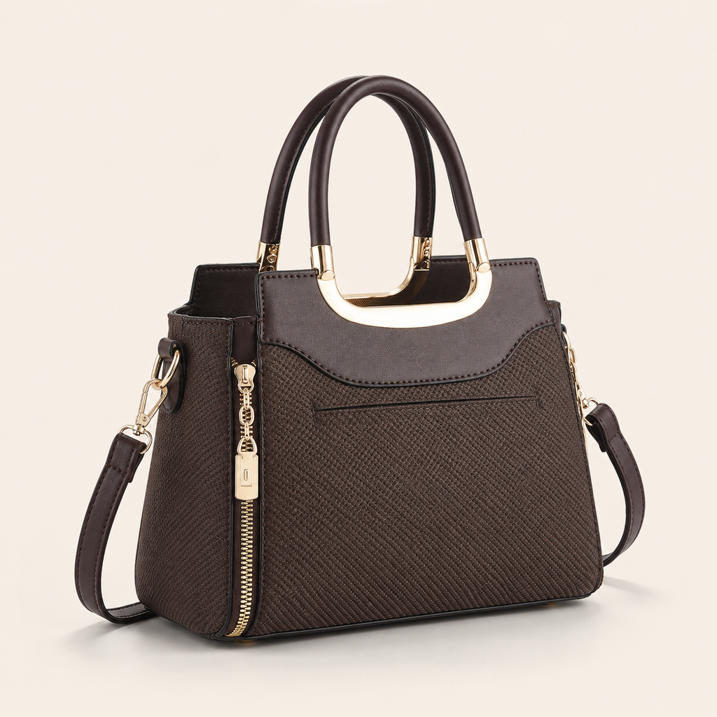 Handbag Moka Structured with Top Handles Minimalist Adjustable Shoulder Strap
