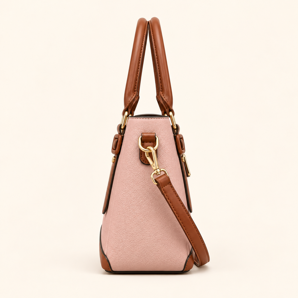 Women’s Colorblock Structured Satchel Handbag with Buckle Detail, Top Handles & Detachable Crossbody Strap – Cora Buckle