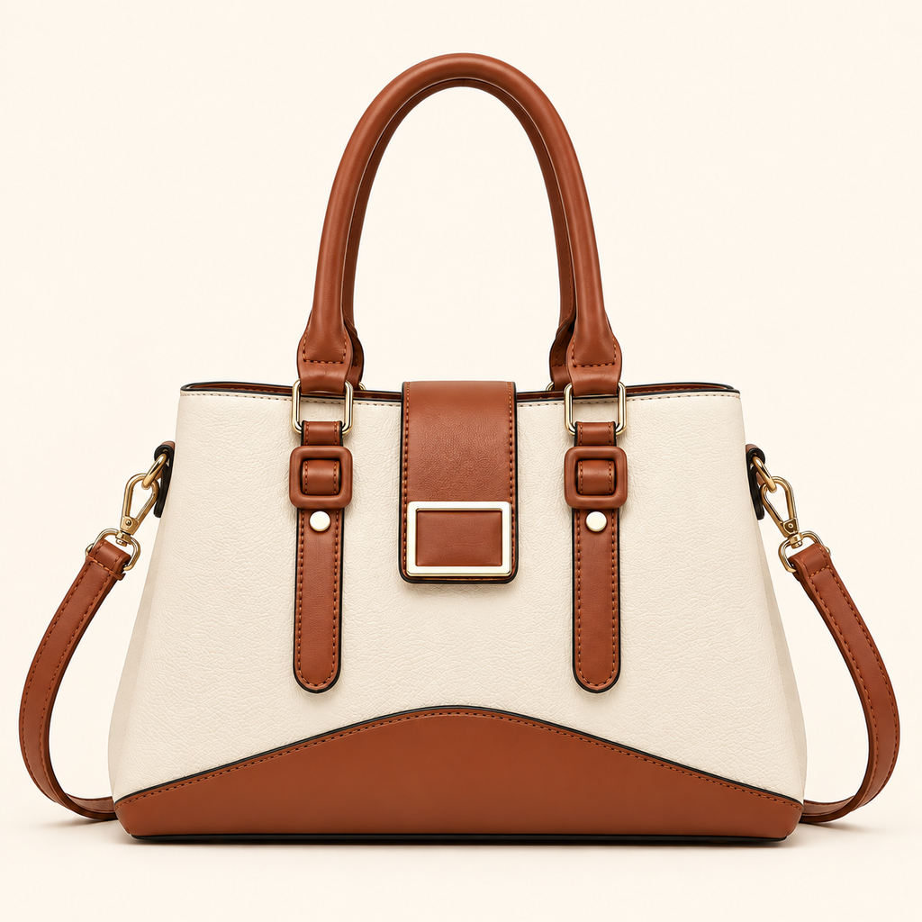 Women’s Colorblock Structured Satchel Handbag with Buckle Detail, Top Handles & Detachable Crossbody Strap – Cora Buckle