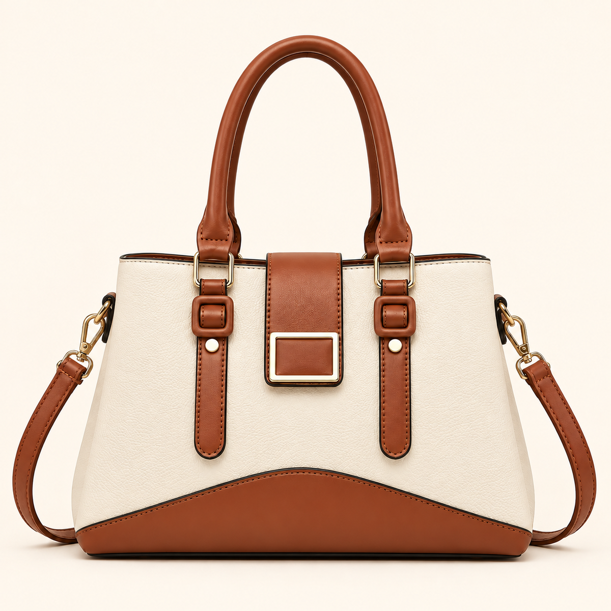Women’s Colorblock Structured Satchel Handbag with Buckle Detail, Top Handles & Detachable Crossbody Strap – Cora Buckle