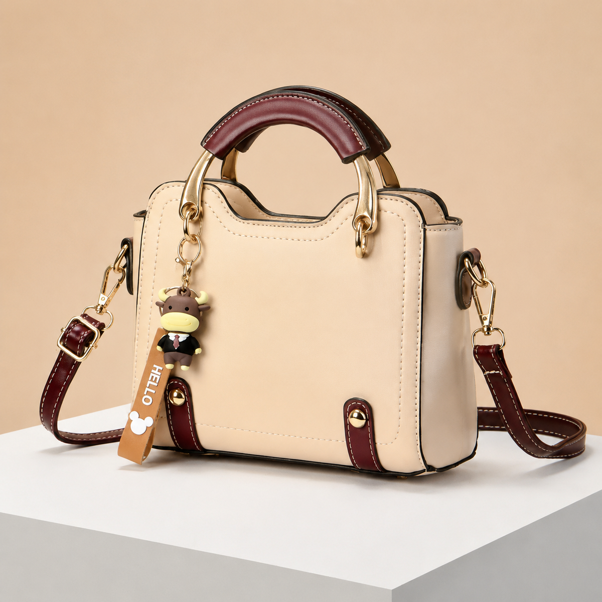 Ariana Women’s Mini Structured Satchel Handbag with Adjustable Crossbody Strap, Top Handle & Charm