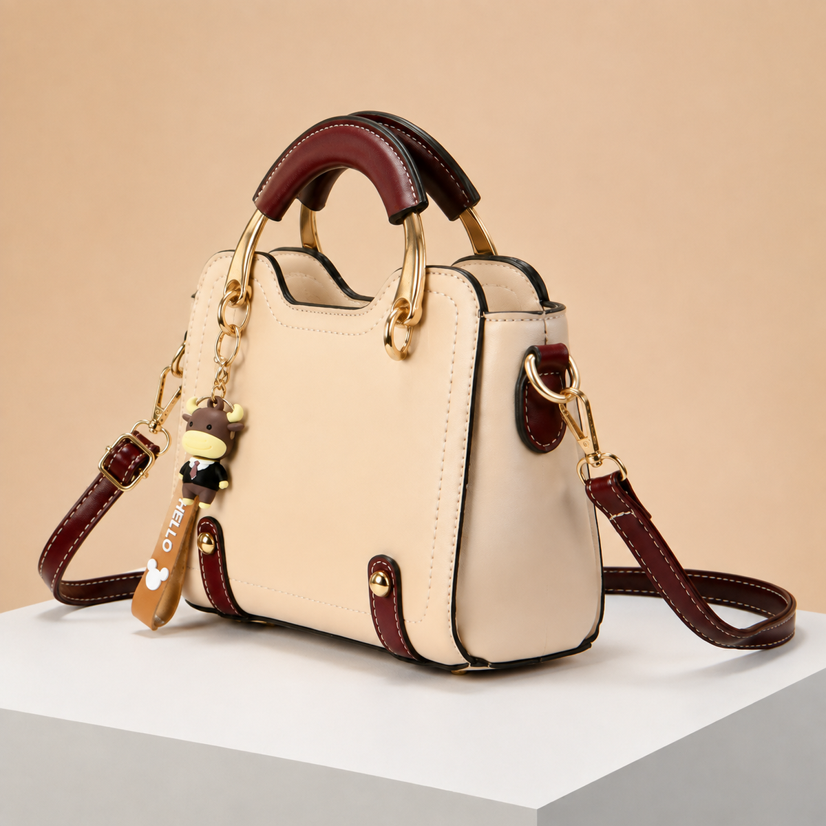 Ariana Women’s Mini Structured Satchel Handbag with Adjustable Crossbody Strap, Top Handle & Charm