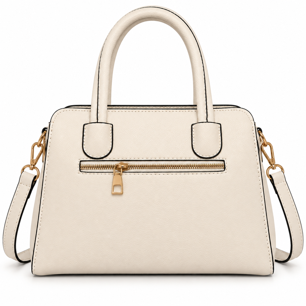 Elena Structured Satchel Handbag – Ivory Top - Handle Shoulder Bag with Adjustable Strap