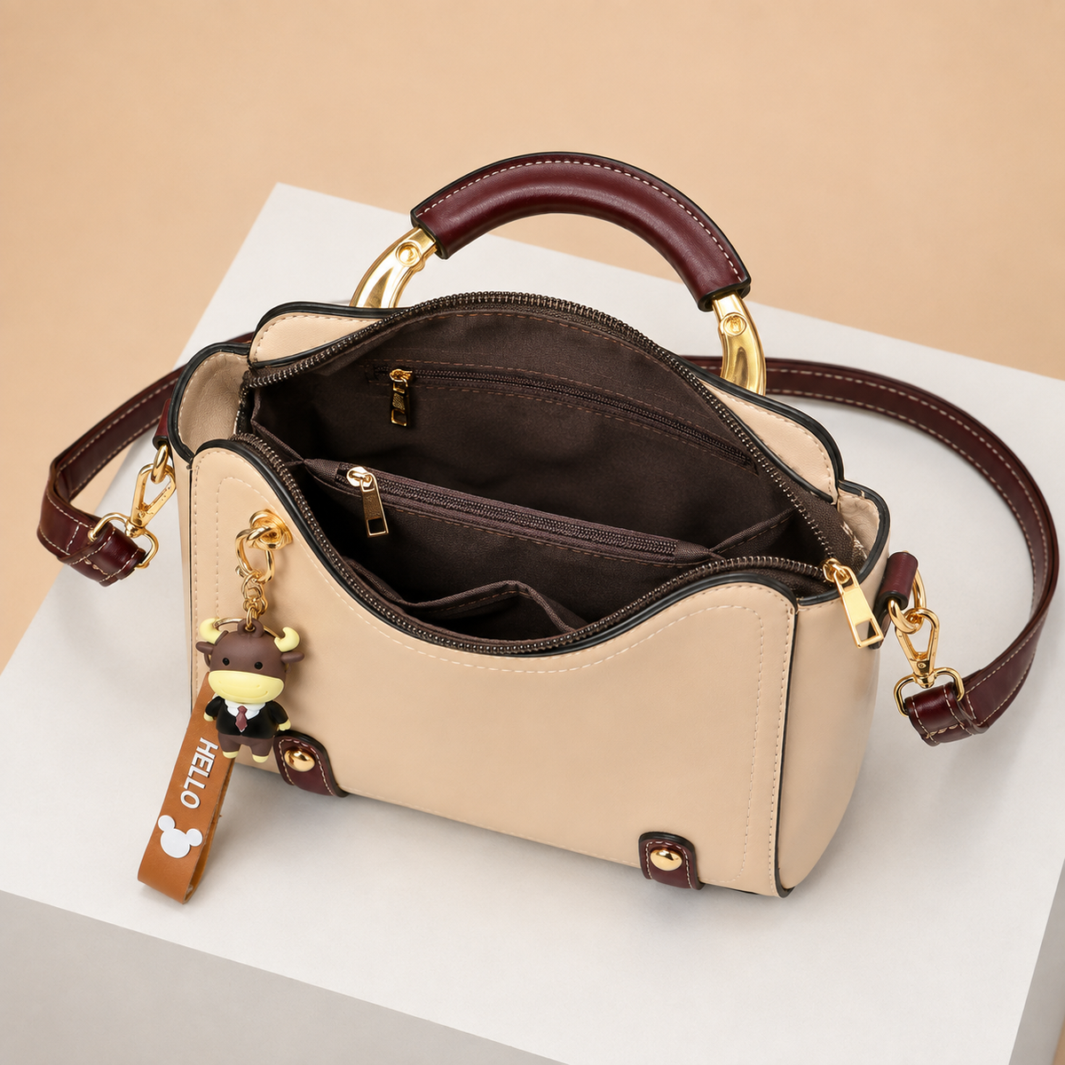 Ariana Women’s Mini Structured Satchel Handbag with Adjustable Crossbody Strap, Top Handle & Charm