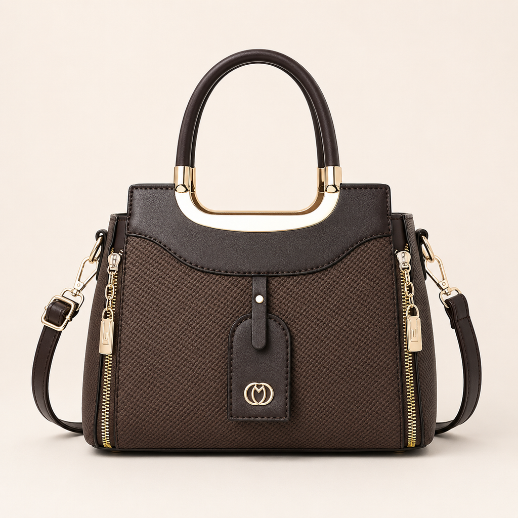 Handbag Moka Structured with Top Handles Minimalist Adjustable Shoulder Strap
