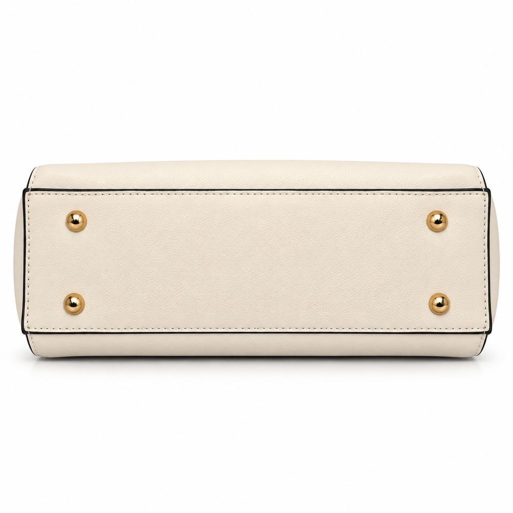 Elena Structured Satchel Handbag – Ivory Top - Handle Shoulder Bag with Adjustable Strap