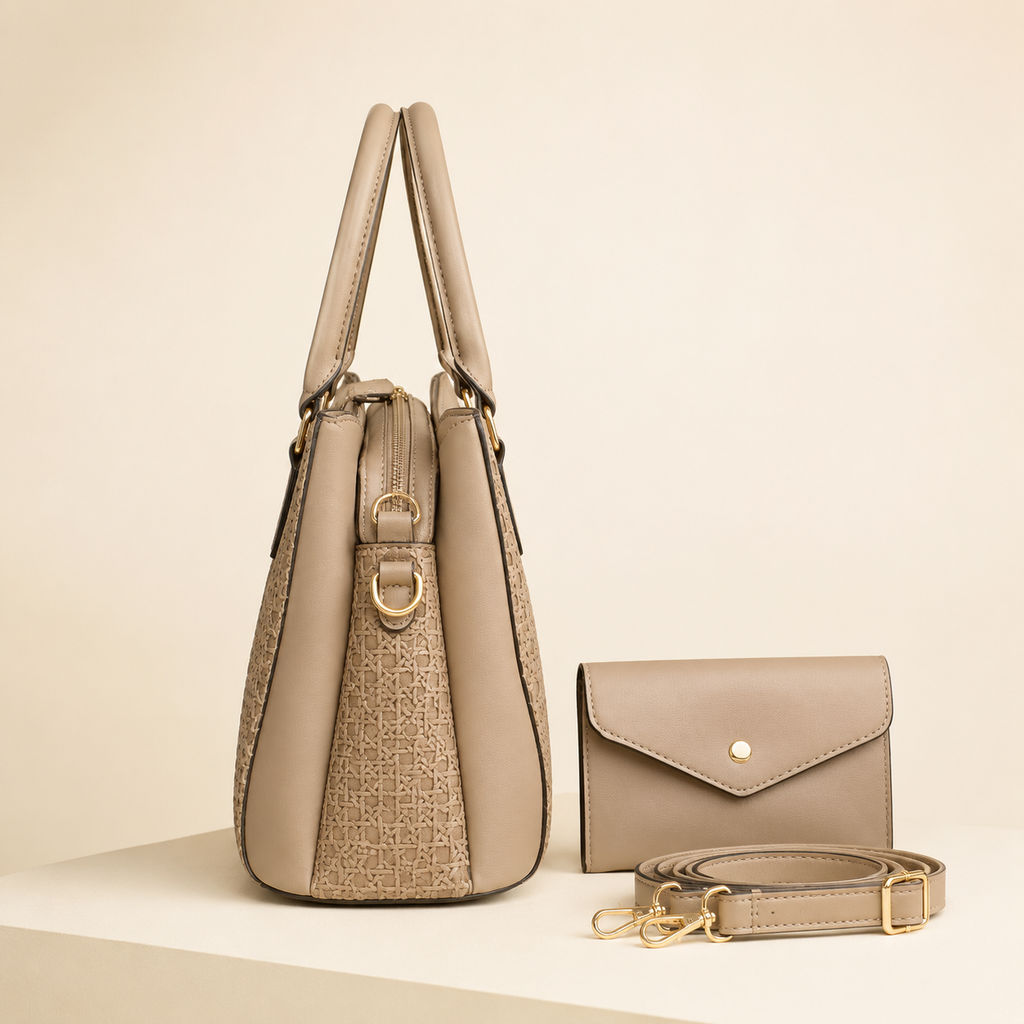 Handbag Vera 2-Piece Women’s Textured Satchel Handbag Set with Wallet, Top Handles & Adjustable Crossbody Strap