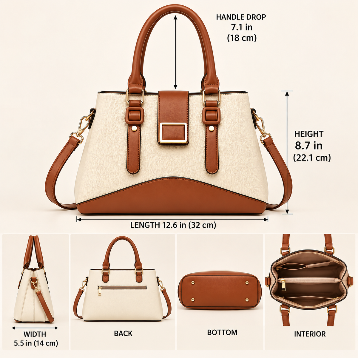 Women’s Colorblock Structured Satchel Handbag with Buckle Detail, Top Handles & Detachable Crossbody Strap – Cora Buckle