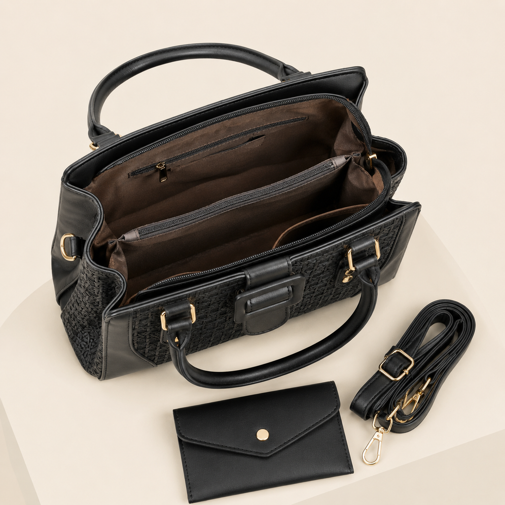 Handbag Vera 2-Piece Women’s Textured Satchel Handbag Set with Wallet, Top Handles & Adjustable Crossbody Strap