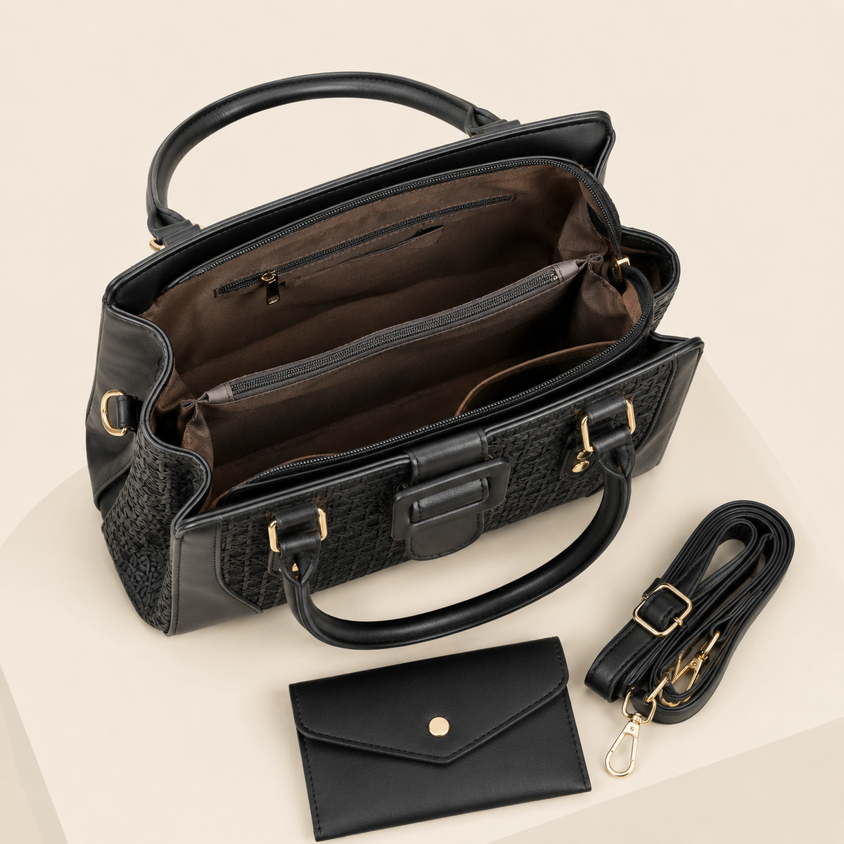 Handbag Vera 2-Piece Women’s Textured Satchel Handbag Set with Wallet, Top Handles & Adjustable Crossbody Strap