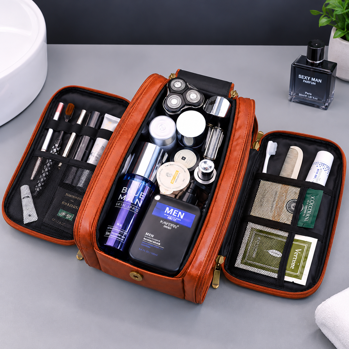Men's Premium Travel Toiletry Bag – Brown