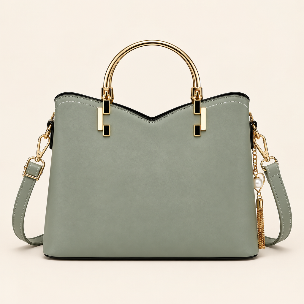 Young Women’s Structured Handbag 2-Tone, Satchel Handbag with Shoulder Strap and Heart Charm