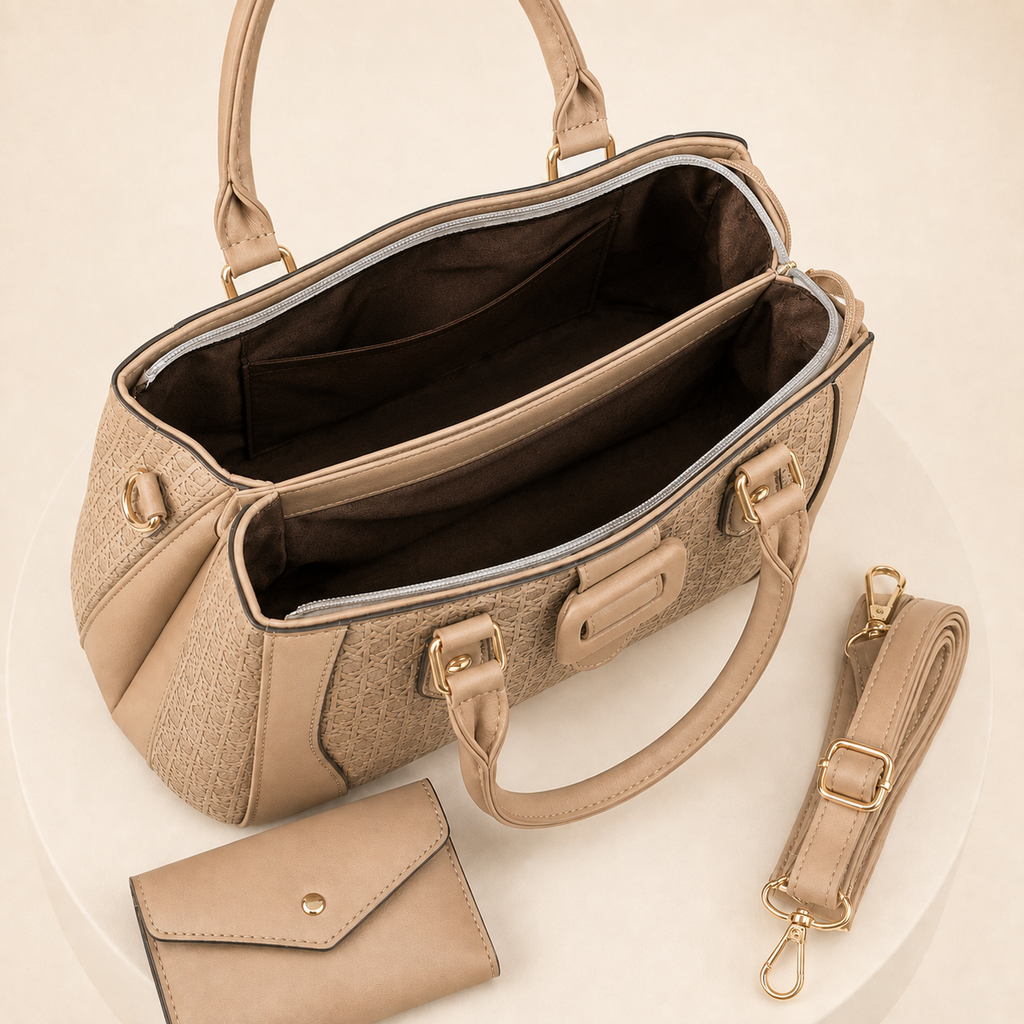 Handbag Vera 2-Piece Women’s Textured Satchel Handbag Set with Wallet, Top Handles & Adjustable Crossbody Strap