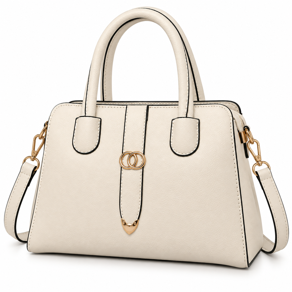Elena Structured Satchel Handbag – Ivory Top - Handle Shoulder Bag with Adjustable Strap
