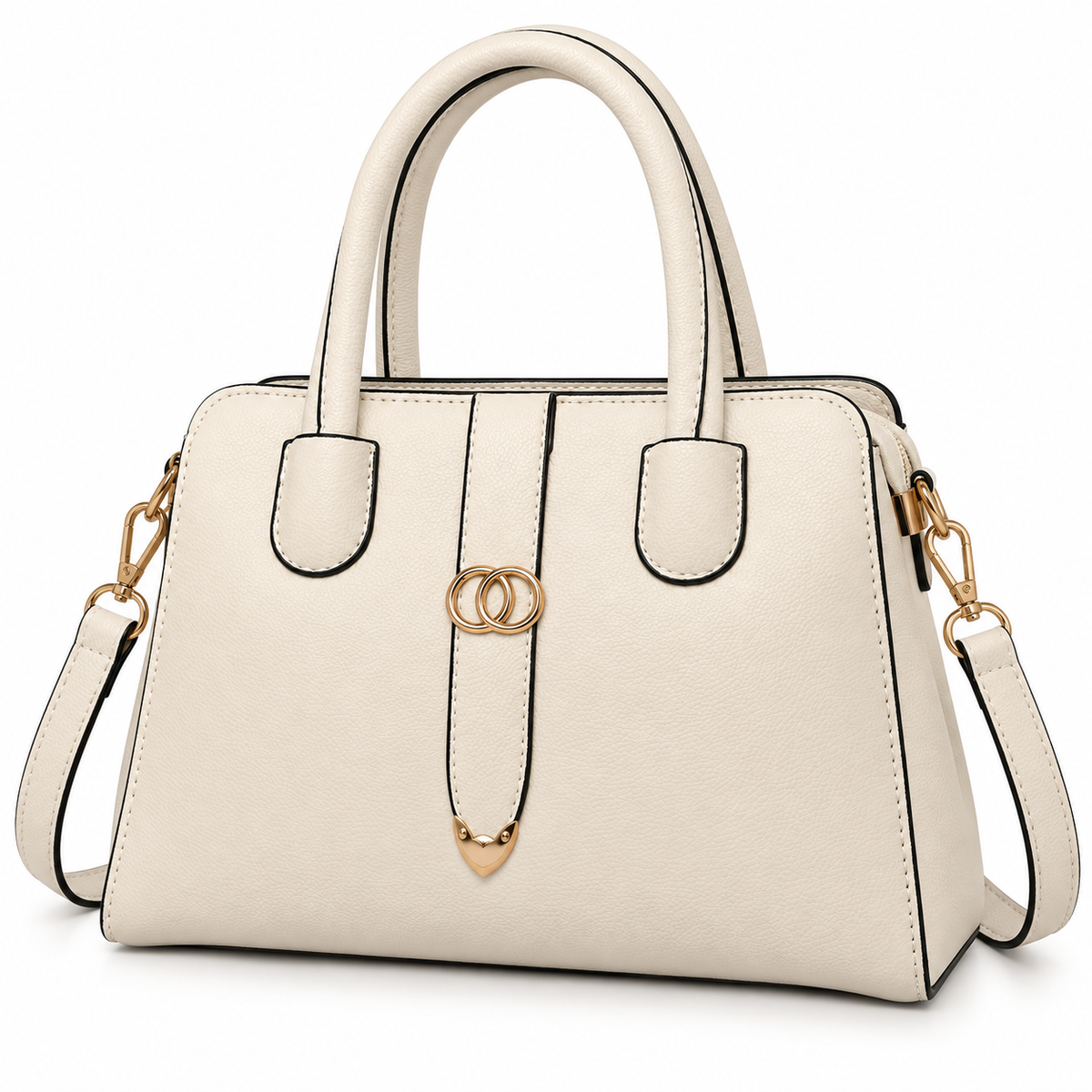 Elena Structured Satchel Handbag – Ivory Top - Handle Shoulder Bag with Adjustable Strap