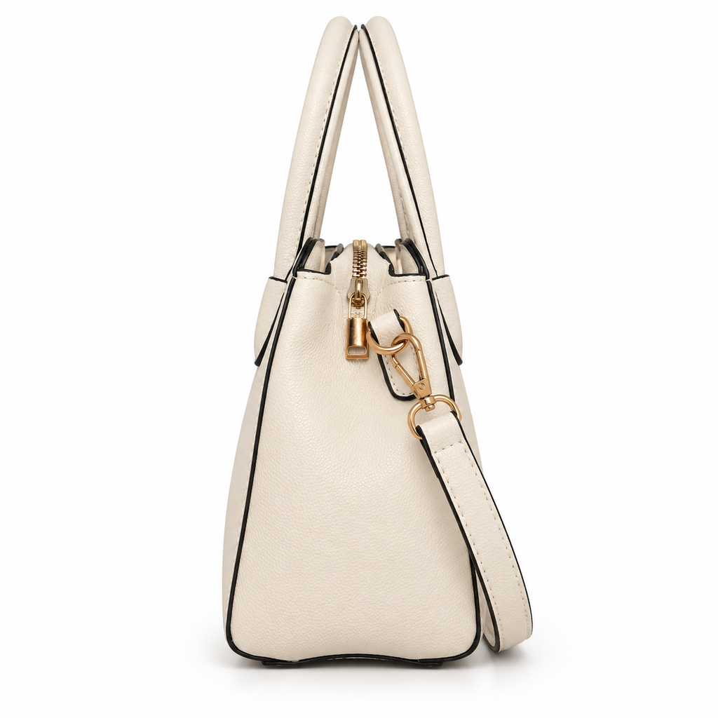 Elena Structured Satchel Handbag – Ivory Top - Handle Shoulder Bag with Adjustable Strap