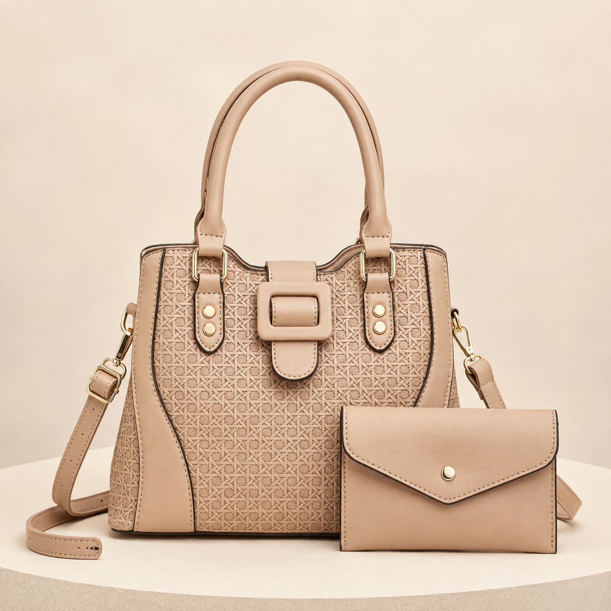 Handbag Vera 2-Piece Women’s Textured Satchel Handbag Set with Wallet, Top Handles & Adjustable Crossbody Strap