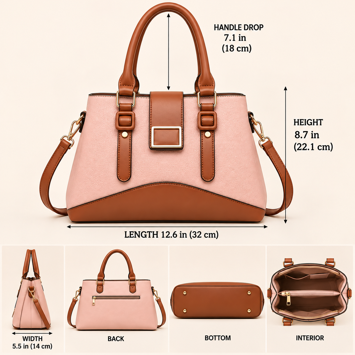 Women’s Colorblock Structured Satchel Handbag with Buckle Detail, Top Handles & Detachable Crossbody Strap – Cora Buckle